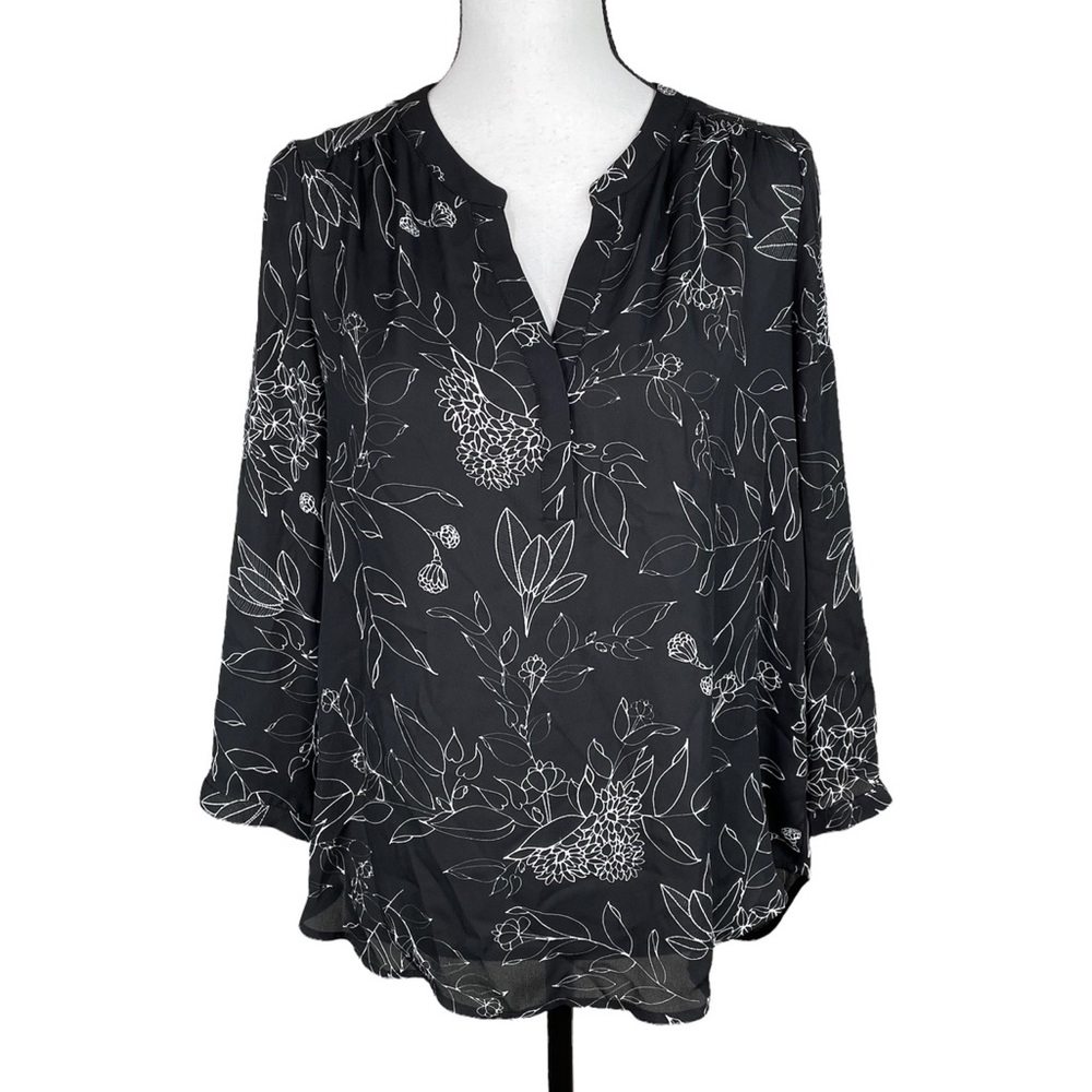 Willi Smith Black Floral Tunic Blouse